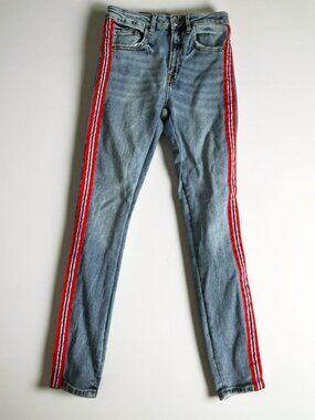 ZARA Red Pinstripe Denim Skinny Jeans Size 2